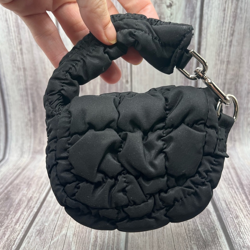 NEW Micro Mini Puffer Bag Charm Wristlet Clutch Puff Padded Quilted Black - Picture 8 of 16